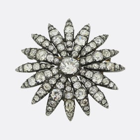 Antique Old Cut Diamond Floral Brooch