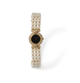 18K YELLOW GOLD ITALIAN PEARL & WATCH