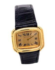 18k BOUCHERON PARIS Black Leather Wristwatch