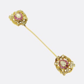 Victorian Ruby and Diamond Jabot Pin
