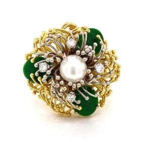 Platinum & 18k Pearl Imperial Jade Ring