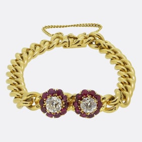Antique Ruby and Diamond Chain Bracelet