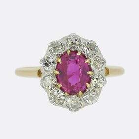 Victorian Ruby and Diamond Cluster Ring