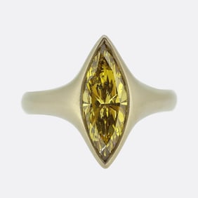 2.65 Carat Fancy Orange Yellow Marquise Cut Diamond Solitaire Ring