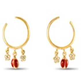 Aaron Basha 18K Yellow Gold Enamel Ladybug Diamond Half Hoop Earrings AB35-111824