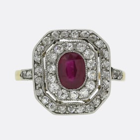 Art Deco Ruby and Diamond Cluster Ring