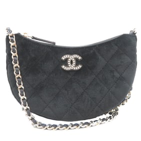 Chanel Matelasse Half Moon Chain Women's Shoulder Bag Velvet Black