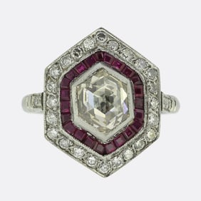 Art Deco Ruby and Diamond Cluster Ring