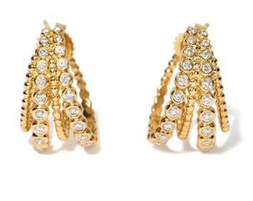 18K YELLOW GOLD DIAMOND EARRINGS, 8.00 dwt., .97ct.TW ROUND WHITE - Diamonds Size0.75