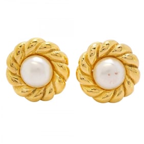 Chanel Earrings Circle GP Plated Fake Pearl Gold Ladies