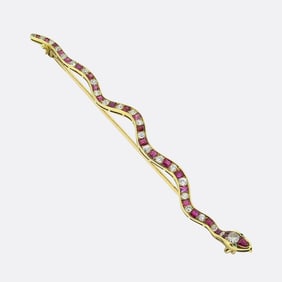 Vintage Ruby and Diamond Snake Brooch