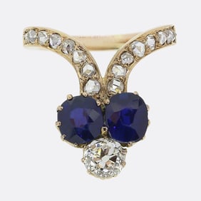 Antique Trefoil Sapphire Diamond Ring