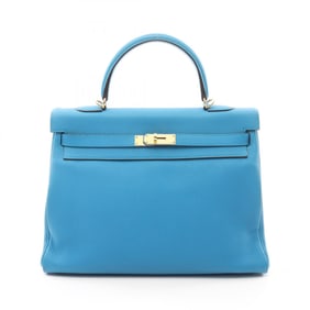 Hermes Kelly 35 Blue Zanzibar Handbag Bag Taurillon Clemence Women's