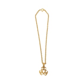 CHANEL Vintage Lava Triple Coco Mark Gold Plated Chain Necklace 94A Engraved Women's