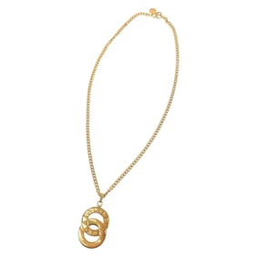 CELINE Vintage Circle Logo Gold Plated Necklace for Women