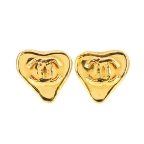 CHANEL Heart Cocomark Earrings Gold 93P