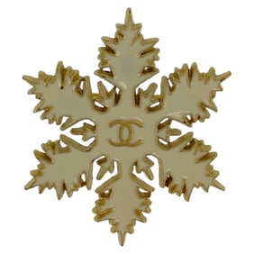 CHANEL Coco Mark Snowflake White Gold Metal Plated Brooch for Women