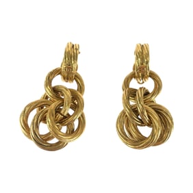 CHANEL Vintage Chain Ring Coco Mark Gold Plated Earrings 95 P Engraved Women's