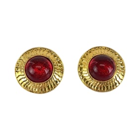 CHANEL Vintage Gripoie Red Gold Metal Glass Earrings for Women, Engraved 23