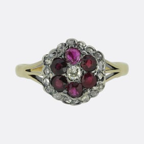 Victorian Ruby and Diamond Cluster Ring