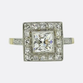 Art Deco 0.95ct French Cut Diamond Cluster Ring