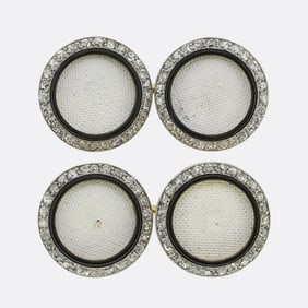 Cartier Linen Diamond and Enamel Cufflinks