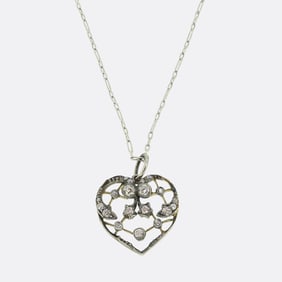 Victorian Old Cut Diamond Heart Pendant Necklace