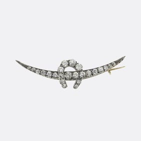 Victorian Old Cut Diamond Horseshoe Crescent Brooch