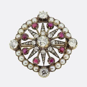 Victorian Ruby Pearl and Diamond Star Brooch