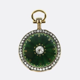Antique Diamond and Guilloché Enamel Watch Fob Pendant