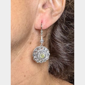 Victorian 18K & Silver Fancy Yellow Diamond Earrings