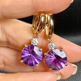18K Yellow Gold Amethyst & Diamond Earrings