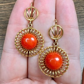 1960’s 18K Yellow Gold Coral Earrings
