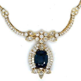 18K Yellow Gold GIA Certified 12.28 Ct. Sapphire & Diamond Necklace