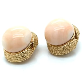 14K Yellow Gold Angelskin Coral Earrings