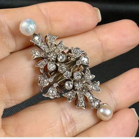 Antique Platinum & 18K Diamond Double Clips Brooch