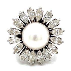 Platinum South Sea Pearl & Diamond Ring