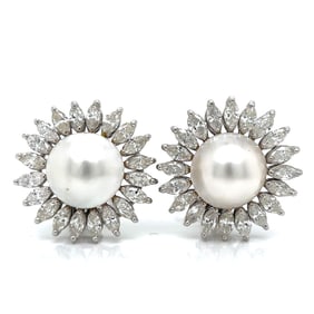 18K White Gold Pearl & Diamond Earrings