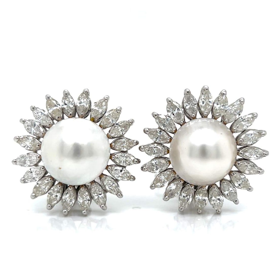 18K White Gold Pearl & Diamond Earrings (1 of 2)