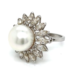 18K White Gold South Sea Pearl & Diamond Ring