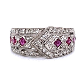 Art Deco Platinum Diamond and Ruby Ring