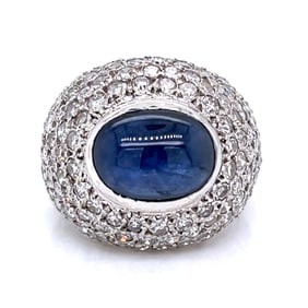 Art Deco 18K White Gold Sapphire & Diamond Ring