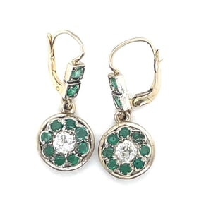 18k Art Deco Emerald Diamond Earrings