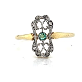 Art Deco 18k Platinum Emerald Diamond Ring