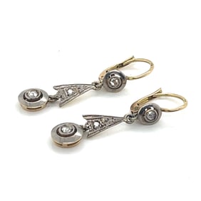 18k Platinum Art Deco Rose Cut Diamond Dangle Earrings