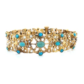 18k Victorian Turquoise Pearl Bracelet