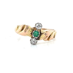 18k Art Nouveau Diamond Emerald Ring