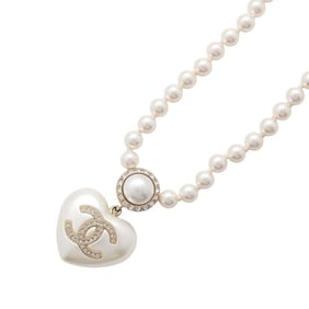 Chanel Necklace Coco Mark Heart Motif Fake Pearl Rhinestone A22 V AB7012 CHANEL Choker White