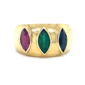 18k Retro Sapphire Emerald Ruby Ring