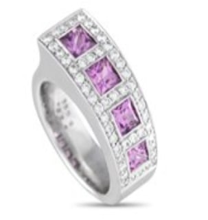 A series of four pink sapphire gemstones totaling 2.13 carats serve add the perfect pop of color to: Bucherer 18K White Gold 0.65ct Diamond and Sapphire Ring BU01-071124